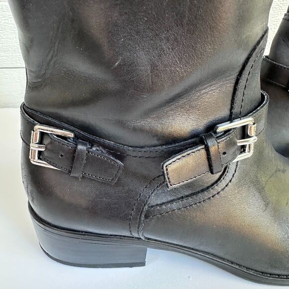Lauren Ralph Lauren Moto Boots Women's 8.5B Mesi Black Leather Buckle Zip - Picture 2 of 12